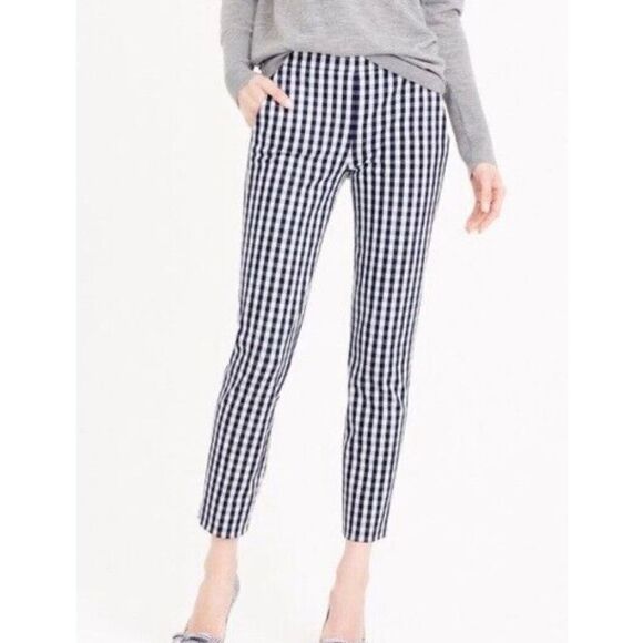 EUC! J. Crew Martie White Navy Stretch Gingham Capri/Ankle Pants - Size 00P - Picture 1 of 9